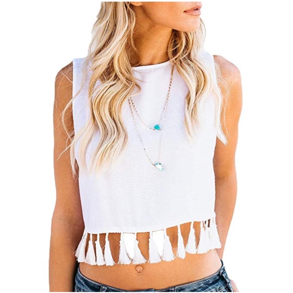 DO+BE Tops - NWT Do + Be white sleeveless tassel tank top